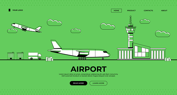 Airport Illustration on green background
