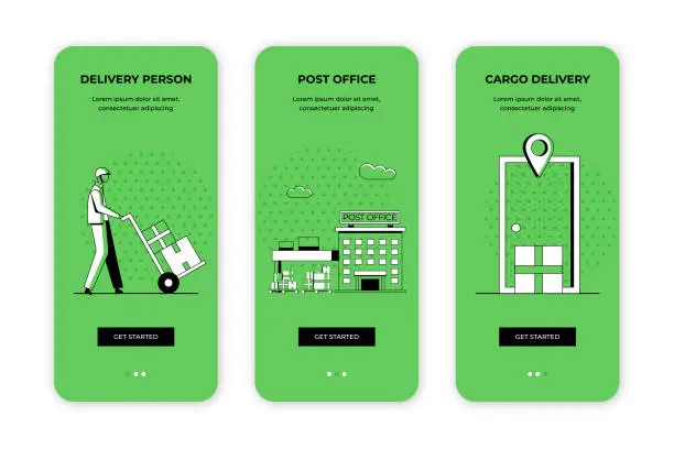 Vector illustration of Delivery Person, Post Office, Contactless Delivery User Onboarding Template