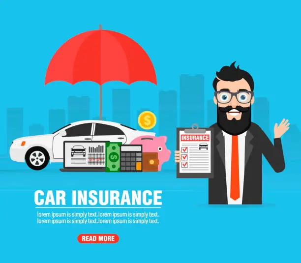 Vector illustration of Car insurance concept design flat banner