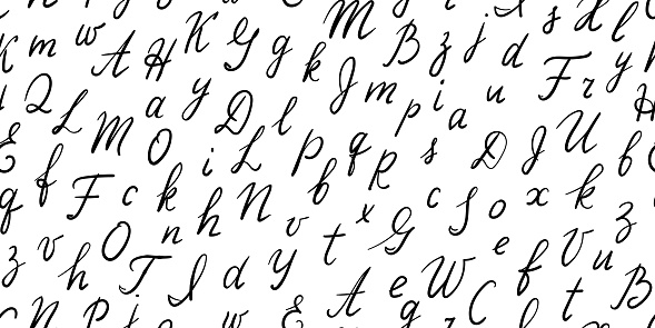 Seamless Pattern With Hand Drawn Alphabet Script Letters Modern Brush ...