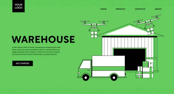 Vector illustration of Warehouse Illustration on green background
