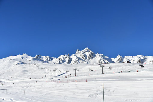 Courchevel ski resort view by winter