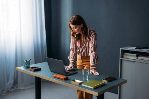 istock Young Professional Woman Using Laptop at Modern Home Office Desk 2035914555