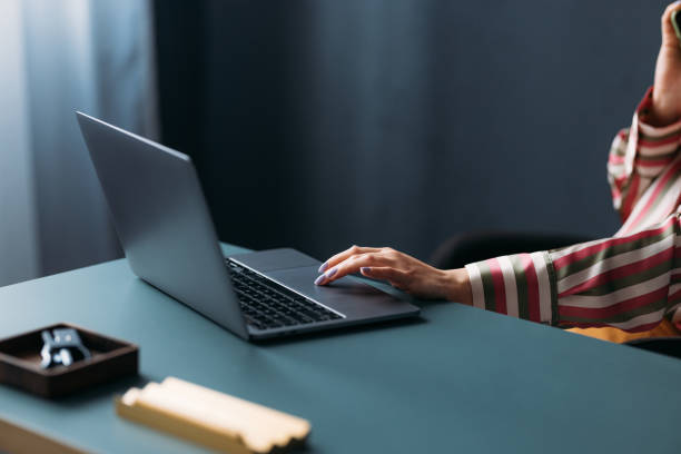 Professional Woman Working on Laptop in Modern Office Set-Up