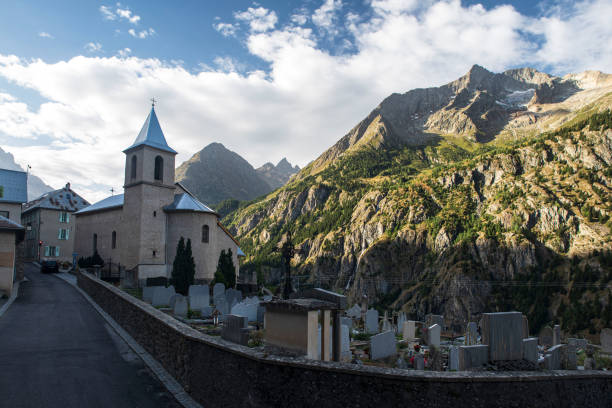 Old church in the village of Saint-Christophe-en-Oisans in the Ecrins National Park in the Alps in France