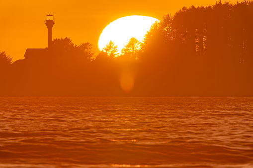 Lighthouse and shoreline off Pacific Rim National Park on Vancouver Island, British Columbia