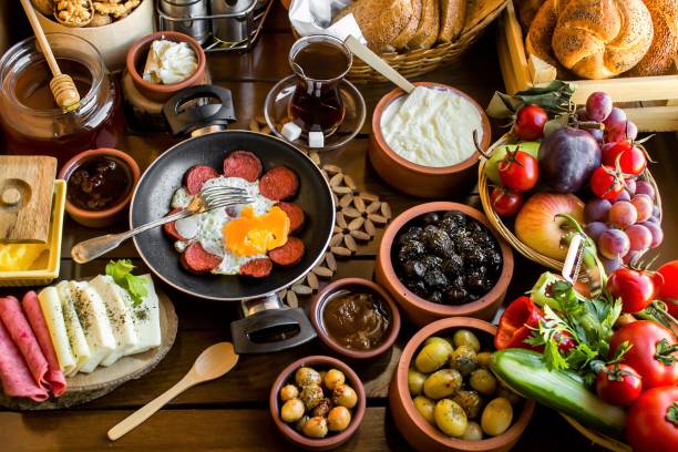 istock Traditional Turkish Village Breakfast with egg pan on wooden table 2035952830