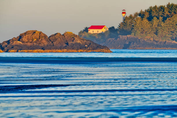 Lighthouse and shoreline off Pacific Rim National Park on Vancouver Island, British Columbia