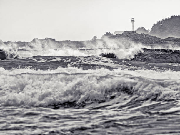 Lighthouse and shoreline off Pacific Rim National Park on Vancouver Island, British Columbia