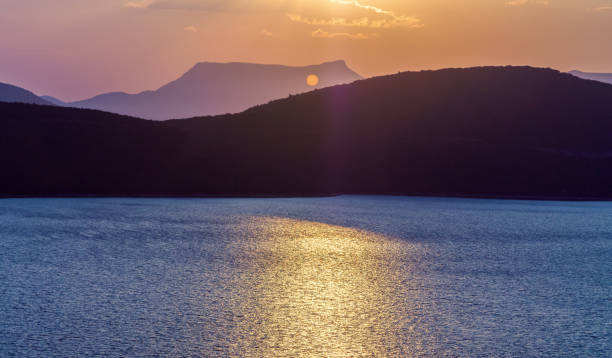 Mystical sunset over the bay Adriatic Sea