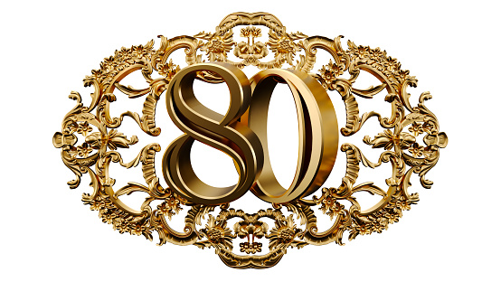 golden number eighty in the center of Decorative golden vintage frames, number 80