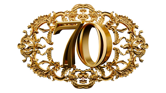 golden number seventy in the center of Decorative golden vintage frames, number 70