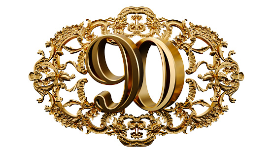 golden number ninety in the center of Decorative golden vintage frames, number 90