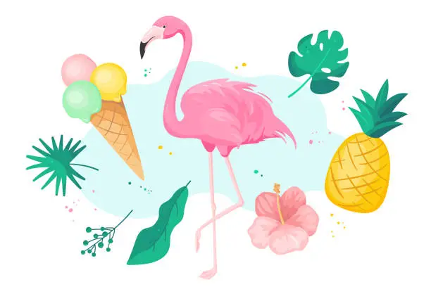 Vector illustration of Tropical summer elements