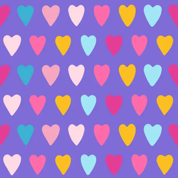 Vector illustration of Hearts multicolor seamless pattern romantic trendy boundless print background repeating texture