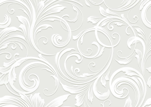 elegant grey victorian seamless wallpaper - floral pattern retro revival old fashioned flower stock-grafiken, -clipart, -cartoons und -symbole