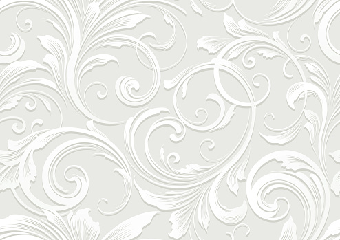 Ornate seamless light gray floral motif vector pattern wallpaper vector illustration background for use on wedding, anniversary, birthday celebration invitations etc