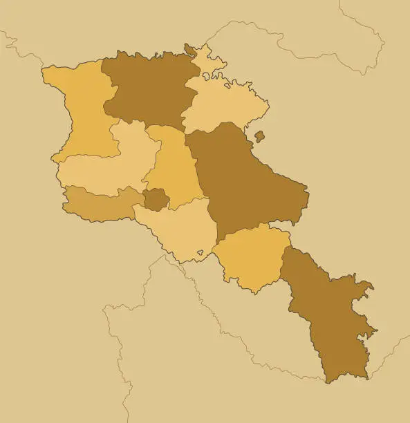 Vector illustration of Armenia map with Regions and national borders