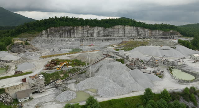 Open-pit mine of gravel materials for construction industry in Appalachian mountains in North Carolina, USA