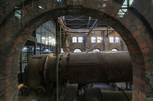 The idle and abandoned cement rotary kiln is in a factory, North China