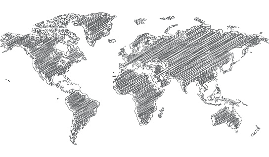 Scribble world map on white isolated