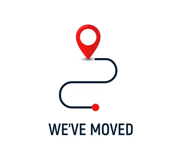 Vector illustration of We have moved new address office flyer concept banner icon. Move address announcement change company service vector location.