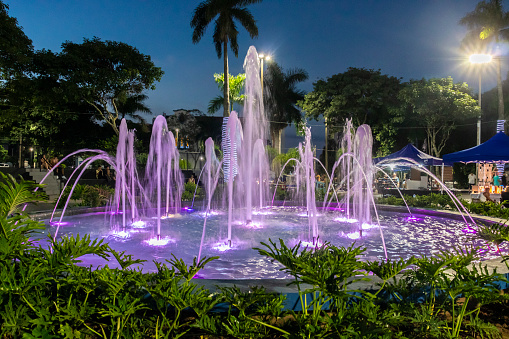 Fountain of luminous waters located in Maria Izabel Square, in the city of Marilia, in São Paulo, Brazil photo