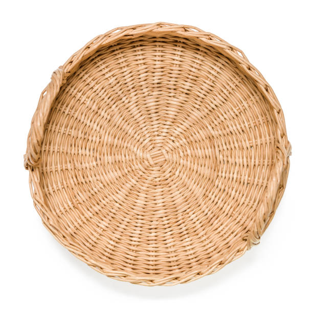istock Handmade Rattan Paper Tray from Above Isolated on White Background 2036403479