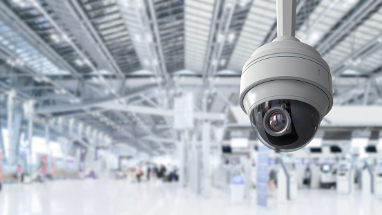 3d rendering security camera or cctv camera in airport