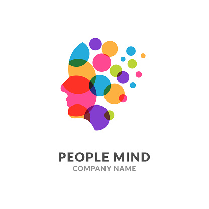 Human head face logo, creative brain man. Digital profile face innovation intelligence mind design logo.