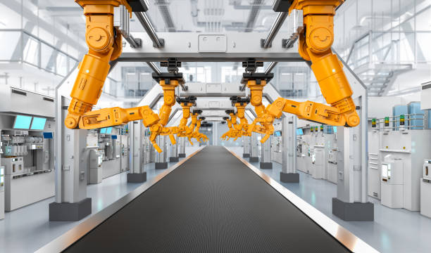 istock Automation industry concept with robot assembly line in factory 2036416297