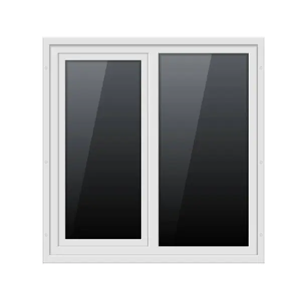 Vector illustration of Plastic window glass vector frame. Plastic window wall isolated panel building exterior background