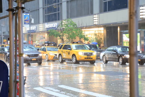 New York, United States - July 3, 2009. Outdoor scene showing traffic in a busy street in lower manhattan, New York city.