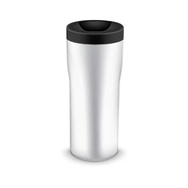 Vector illustration of Tumbler bottle mug for travel. Thermo water cup plastic or metal coffee mug template design