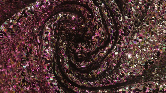 A fabric galaxy glimmers with a myriad of sequins, creating a cosmic swirl in this mesmerizing 3D illustration