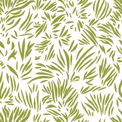 Green grass on white background. Hand drawn seamless pattern. For textile, wallpaper, packaging, DIY projects.