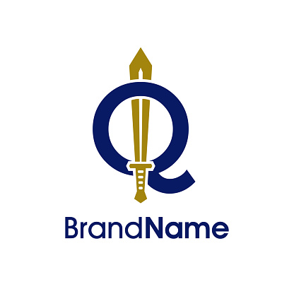 Simple Modern Illustration  design Initial Q Combine with Gold Sword. The  can use for your any company.