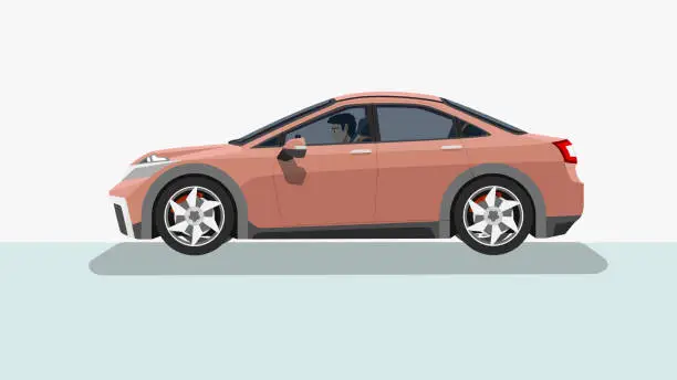 Vector illustration of Side of a flat soft red sedan car.