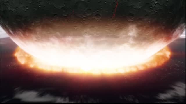 animation of explosion collision of another planet and earth
