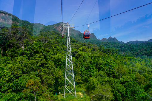 Cable car on the Sky Bridge of Langkawi Island in Malaysia.