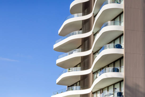 istock Closeup new, modern apartment building with vertical gardens, background with copy space 2036726651