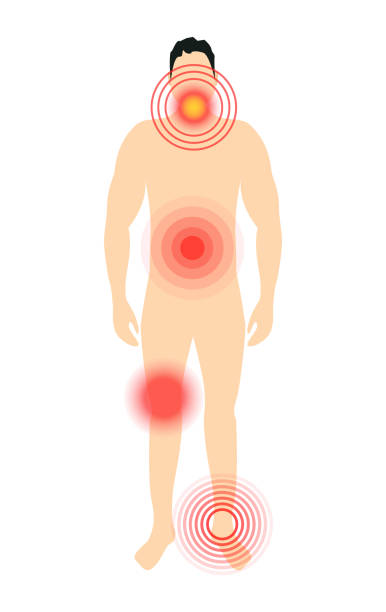 Vector pain target hurt red circle. Pain marker on body Vector pain target hurt red circle. Pain marker on body. pain points stock illustrations