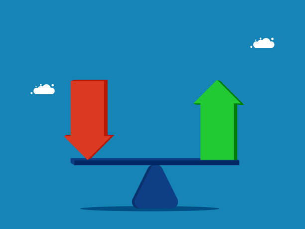 istock Profit or loss from stocks. Balancing on seesaw, up arrow and down arrow 2036751267