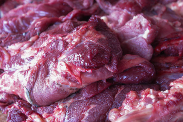 Raw beef cuts at the market.