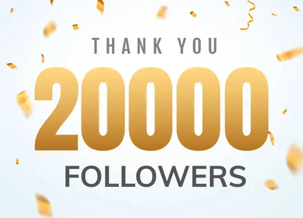 Vector illustration of Thank you 20000 followers design template social network number anniversary. Social users golden number friends thousand celebration