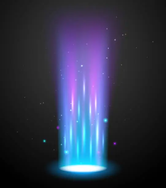 Vector illustration of Portal light effect hologram. Magic circle teleport podium. Ufo swirl beam and ray energy funnel