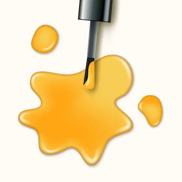 Vector illustration of Nail polish beauty yellow paint drop. Cosmetic bottle makeup polish nail or manicure design