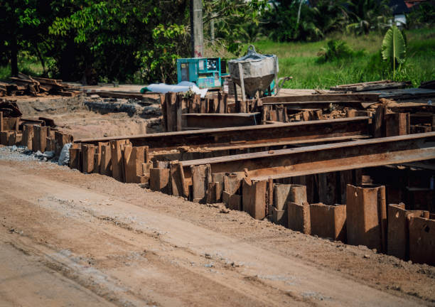 istock Big road construction site with special machinery in the construction area 2036951831