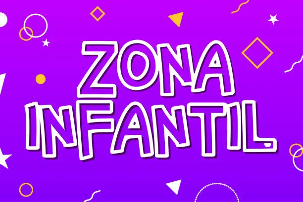 Vector illustration of Zona infantil - Kids Zone in english game banner design background. Playground vector child zone sign