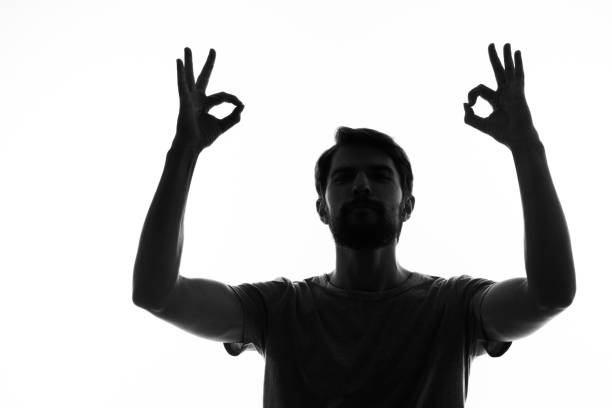 silhouette man portrait closeup cropped view white background. High quality photo